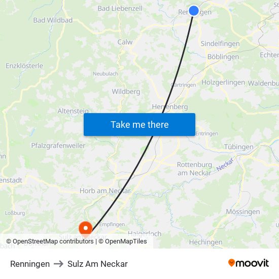 Renningen to Sulz Am Neckar map