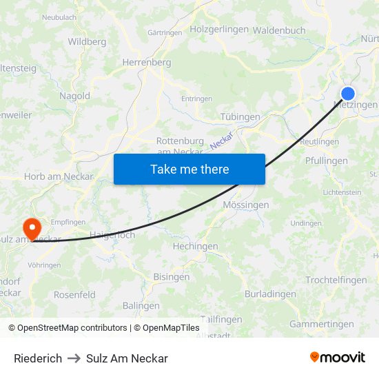 Riederich to Sulz Am Neckar map