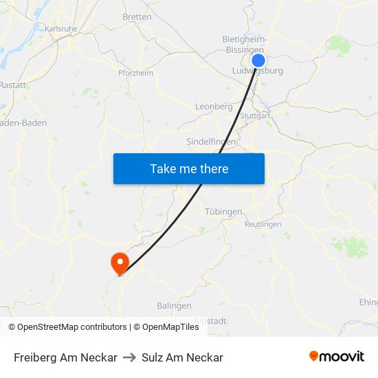 Freiberg Am Neckar to Sulz Am Neckar map