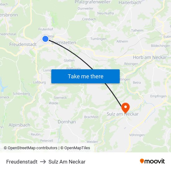 Freudenstadt to Sulz Am Neckar map