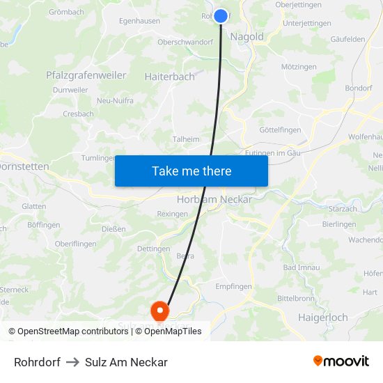 Rohrdorf to Sulz Am Neckar map