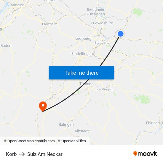 Korb to Sulz Am Neckar map