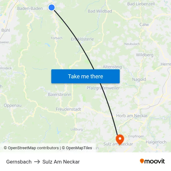 Gernsbach to Sulz Am Neckar map