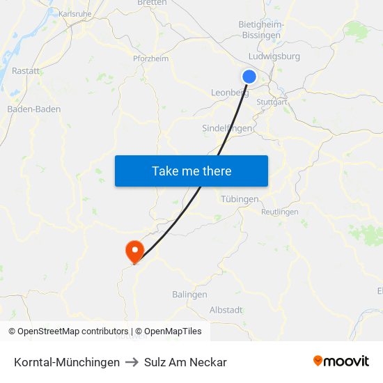 Korntal-Münchingen to Sulz Am Neckar map