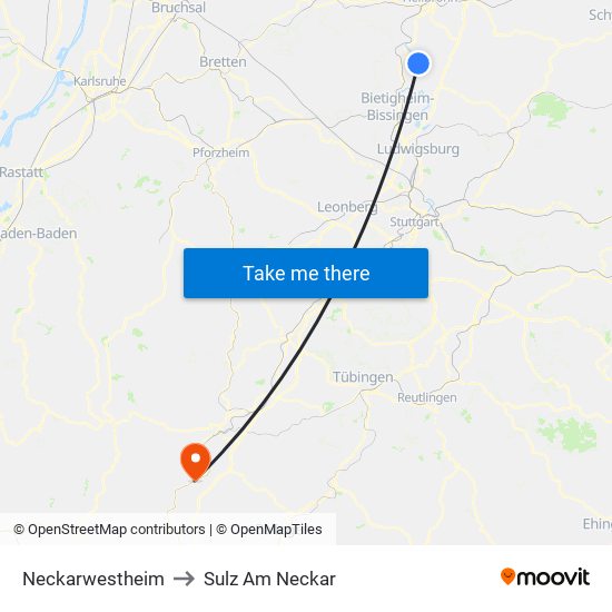 Neckarwestheim to Sulz Am Neckar map