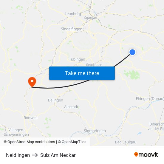 Neidlingen to Sulz Am Neckar map