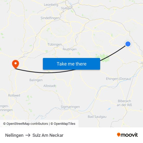 Nellingen to Sulz Am Neckar map