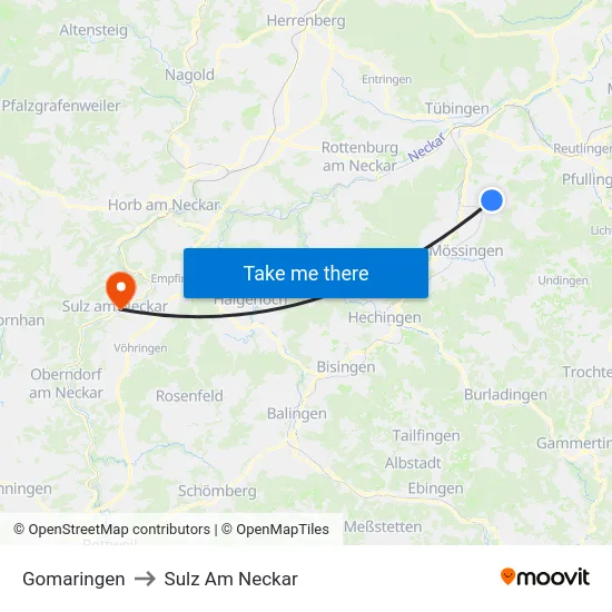 Gomaringen to Sulz Am Neckar map