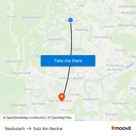 Neubulach to Sulz Am Neckar map