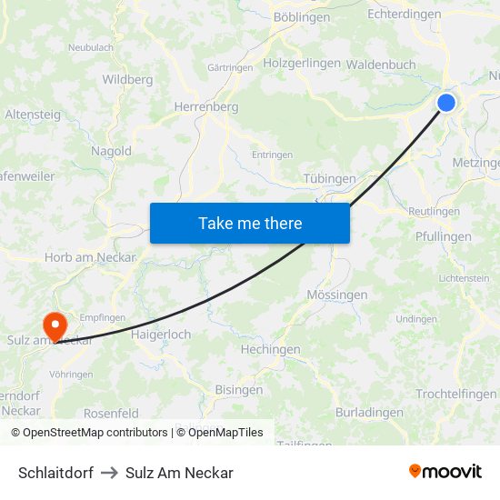 Schlaitdorf to Sulz Am Neckar map