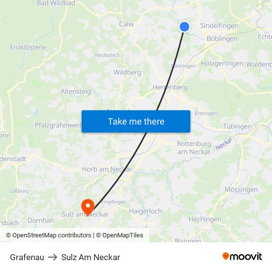 Grafenau to Sulz Am Neckar map