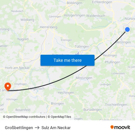 Großbettlingen to Sulz Am Neckar map