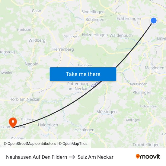 Neuhausen Auf Den Fildern to Sulz Am Neckar map