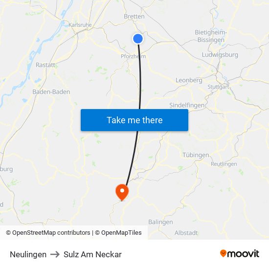 Neulingen to Sulz Am Neckar map