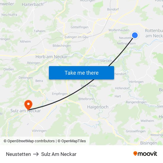 Neustetten to Sulz Am Neckar map