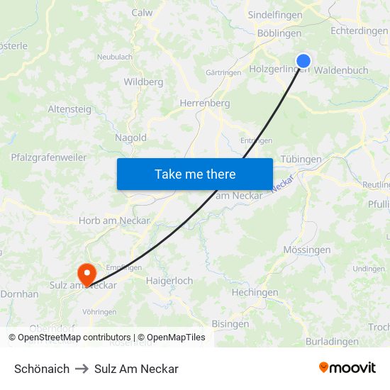 Schönaich to Sulz Am Neckar map