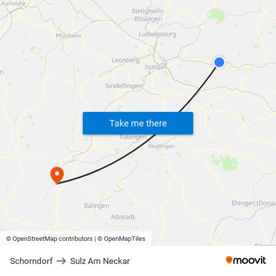 Schorndorf to Sulz Am Neckar map