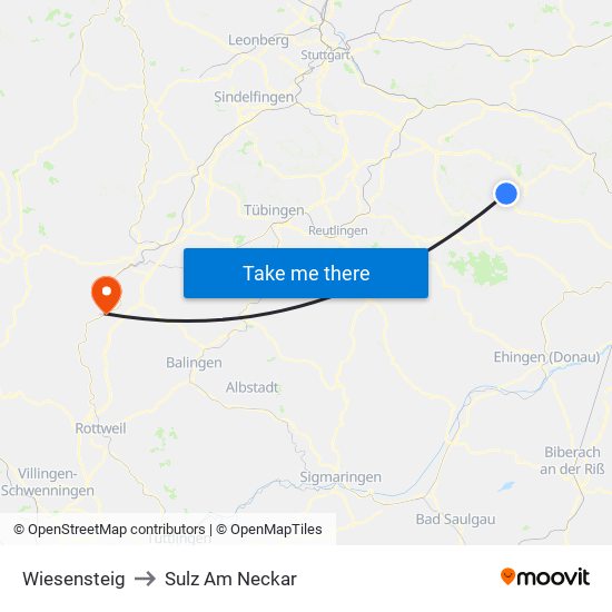 Wiesensteig to Sulz Am Neckar map