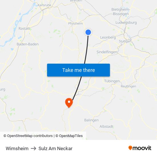 Wimsheim to Sulz Am Neckar map