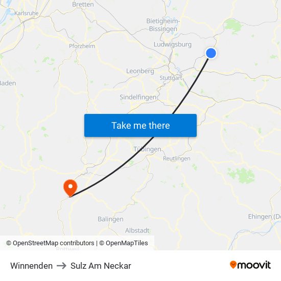 Winnenden to Sulz Am Neckar map