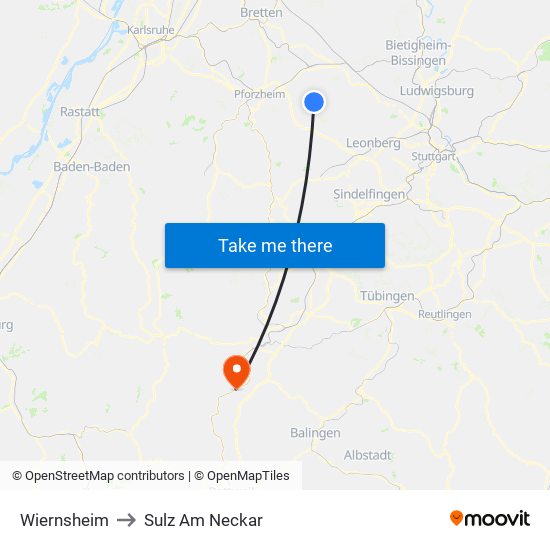 Wiernsheim to Sulz Am Neckar map