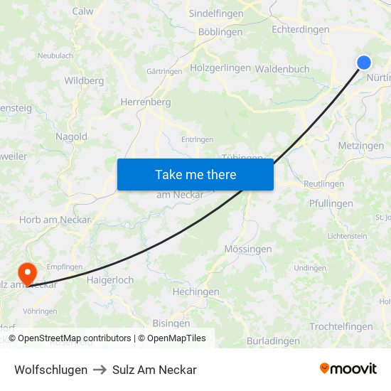 Wolfschlugen to Sulz Am Neckar map