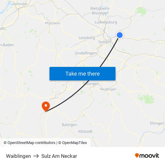 Waiblingen to Sulz Am Neckar map