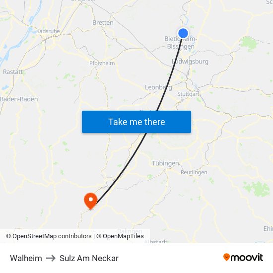 Walheim to Sulz Am Neckar map