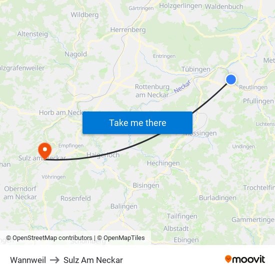 Wannweil to Sulz Am Neckar map