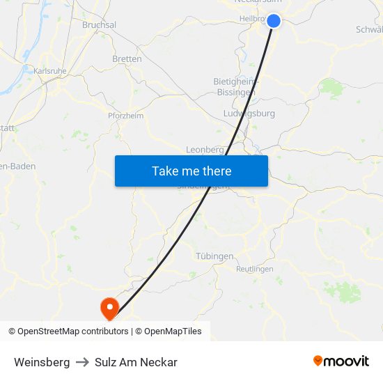 Weinsberg to Sulz Am Neckar map