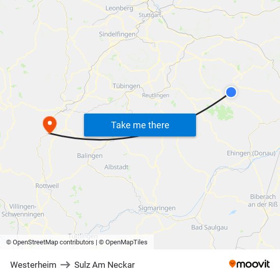 Westerheim to Sulz Am Neckar map