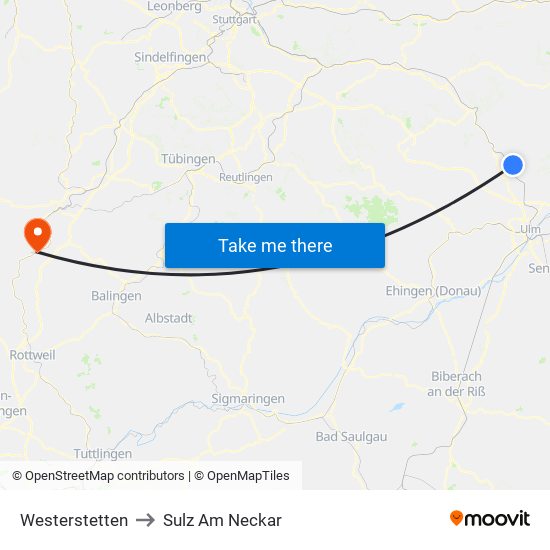 Westerstetten to Sulz Am Neckar map