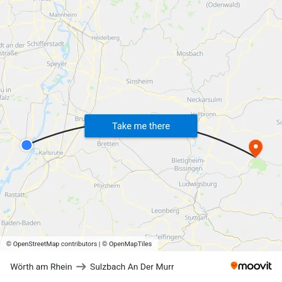 Wörth am Rhein to Sulzbach An Der Murr map