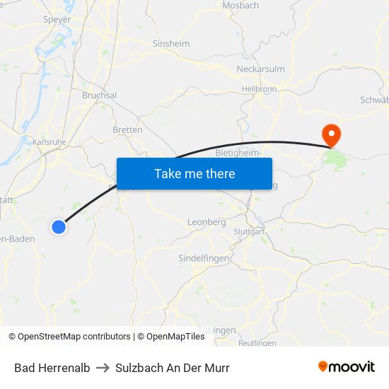 Bad Herrenalb to Sulzbach An Der Murr map