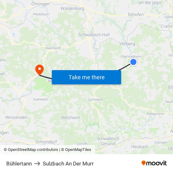 Bühlertann to Sulzbach An Der Murr map