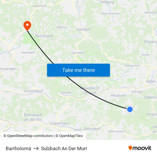 Bartholomä to Sulzbach An Der Murr map