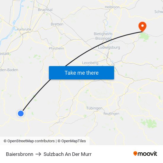 Baiersbronn to Sulzbach An Der Murr map