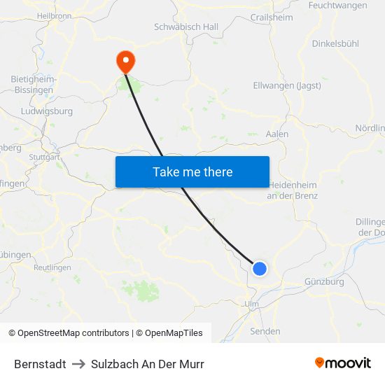 Bernstadt to Sulzbach An Der Murr map