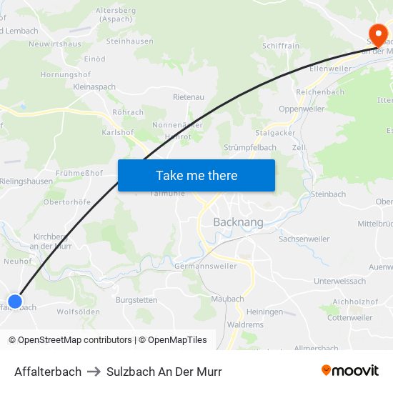 Affalterbach to Sulzbach An Der Murr map