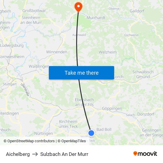 Aichelberg to Sulzbach An Der Murr map