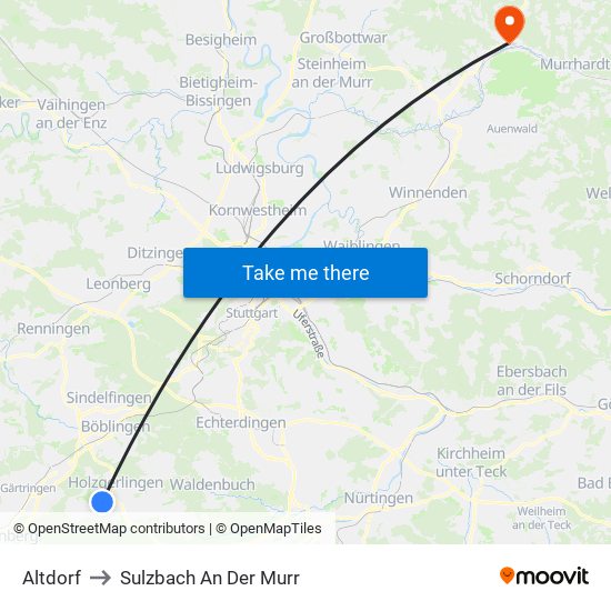 Altdorf to Sulzbach An Der Murr map