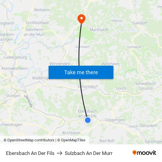 Ebersbach An Der Fils to Sulzbach An Der Murr map