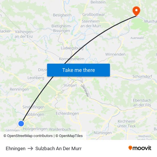 Ehningen to Sulzbach An Der Murr map