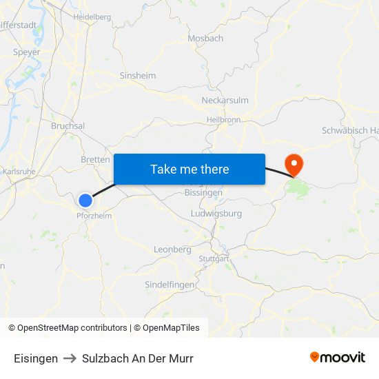 Eisingen to Sulzbach An Der Murr map