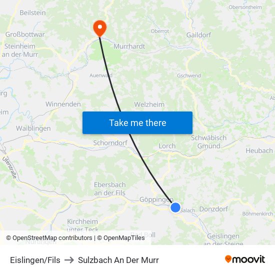 Eislingen/Fils to Sulzbach An Der Murr map