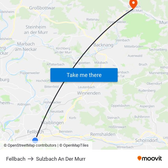 Fellbach to Sulzbach An Der Murr map