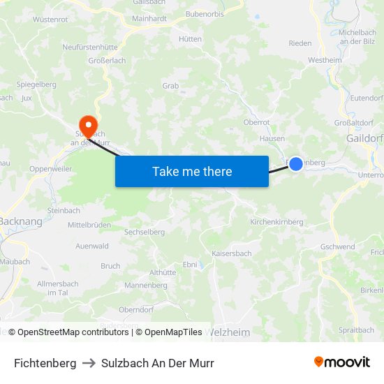 Fichtenberg to Sulzbach An Der Murr map