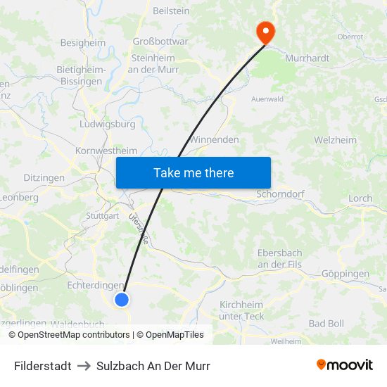 Filderstadt to Sulzbach An Der Murr map