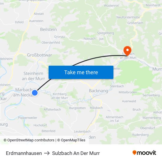 Erdmannhausen to Sulzbach An Der Murr map