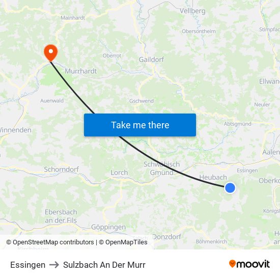 Essingen to Sulzbach An Der Murr map